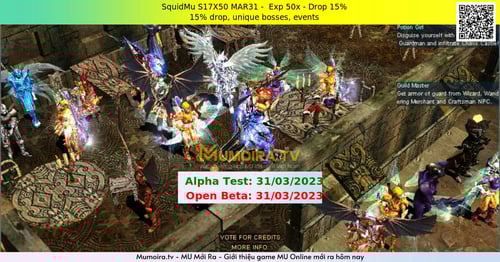 Mu Mới ra, SquidMu S17X50 MAR31 - Season 16-20 - Exp: 50x - Drop: 15% - 15% drop, unique bosses, events Mu Mới ra,SquidMu S17X50 MAR31 - Season 16-20 - Exp: 50x - Drop: 15% - 15% drop, unique bosses, events
