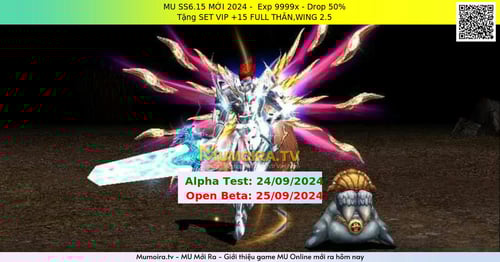 Mu Mới ra, MU SS6.15 MỚI 2024 - Season 6 - Exp: 9999x - Drop: 50% - Tặng SET VIP +15 FULL THẦN,WING 2.5 Mu Mới ra,MU SS6.15 MỚI 2024 - Season 6 - Exp: 9999x - Drop: 50% - Tặng SET VIP +15 FULL THẦN,WING 2.5