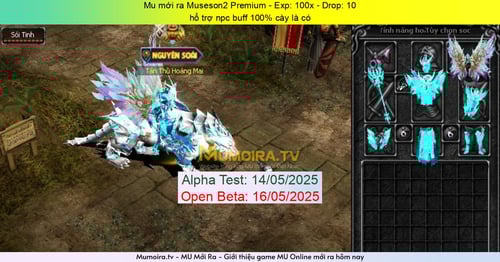 Mu Mới ra, Museson2 Premium - Season 2 - Exp: 100x - Drop: 10% - hổ trợ npc buff 100% cày là có Mu Mới ra,Museson2 Premium - Season 2 - Exp: 100x - Drop: 10% - hổ trợ npc buff 100% cày là có