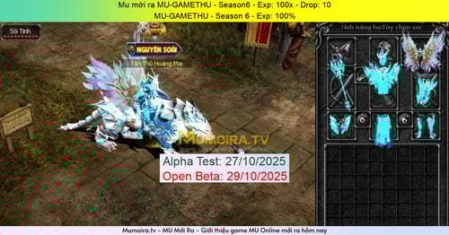 Mu Mới ra, MU-GAMETHU - Season6 - Season 6 - Exp: 100x - Drop: 10% - MU-GAMETHU - Season 6 - Exp: 100% Mu Mới ra,MU-GAMETHU - Season6 - Season 6 - Exp: 100x - Drop: 10% - MU-GAMETHU - Season 6 - Exp: 100%